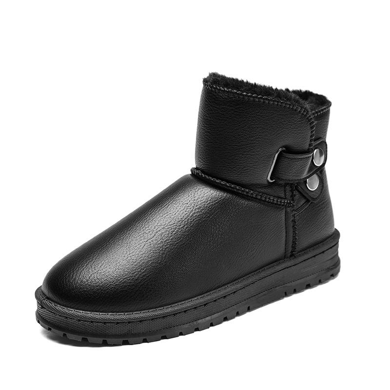 Winter Leather Waterproof Snow Boots Men's Cotton Shoes Non-slip and Warm Thickened Velvet Short Tube Thick-soled Comfortable Men's Cotton Boots