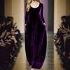 Women's Long-sleeved Round Neck Gold Velvet Elegant Long Dress