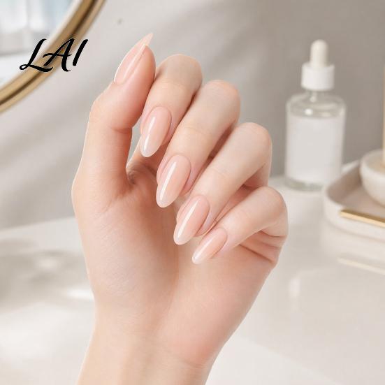 Natural Press-On Nails 24Pcs Women Nude Press on Nails Glossy Almond Stick-on Fake Full Cover Long Glue False Pre-shaped