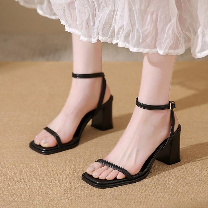 Open-toe Sandals Women 2026 Summer New Buckle Fashion Solid Color Female Shoes Temperament Chunky High Heel