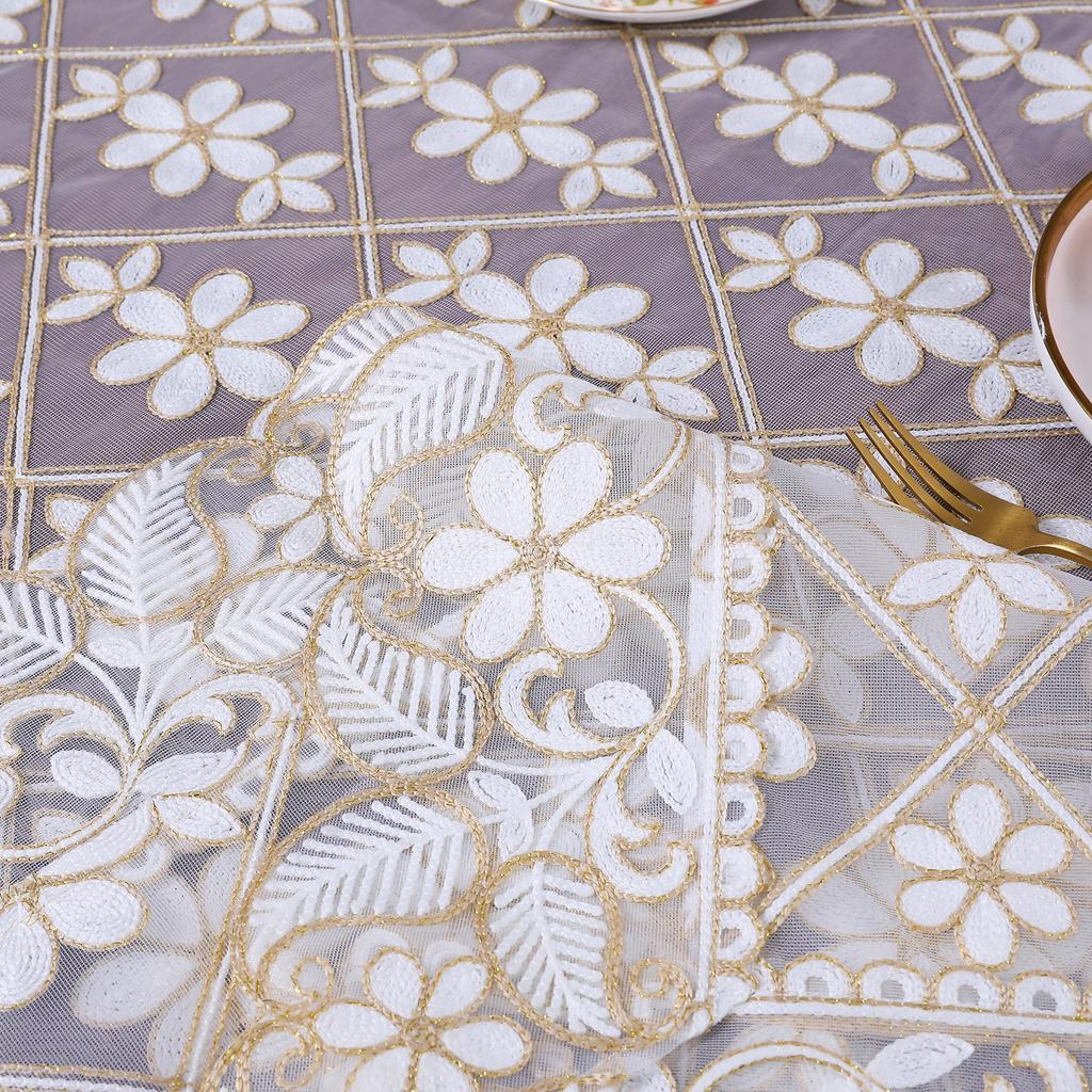 New High Needle Embroidered Tablecloth, Lace Plaid Dining Table Fabric, Household Dust Cover, Tea Table Cloth