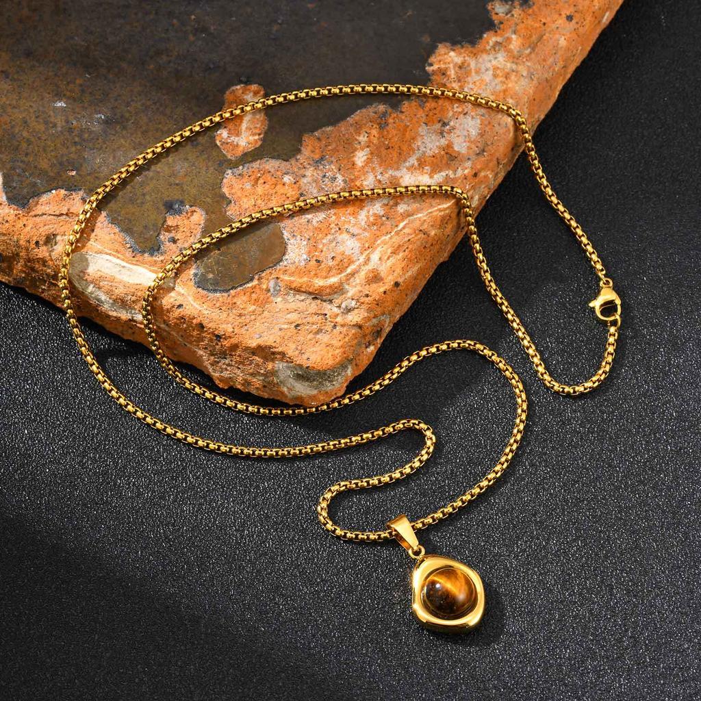 Accessories Men'S Stainless Steel All-Light Irregular Natural Tiger'S Eye Stone Agate Stone Pendant Necklace Pn-2189