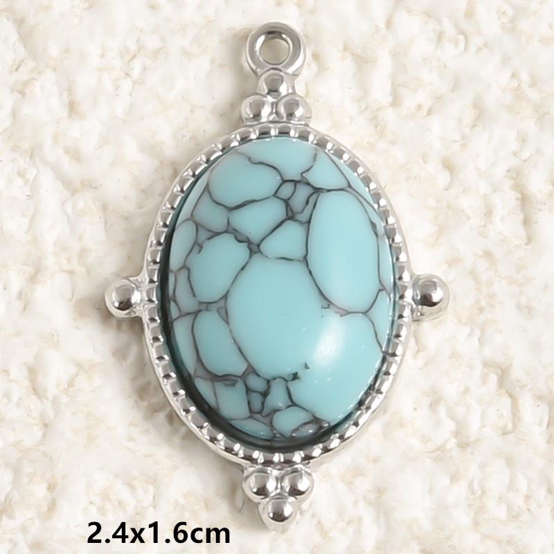 DIY Vintage Sun Oval Charm Stainless Steel Pendants For Jewelry Making Supplies Turquoise Charm Necklace Earrings Decor Findings
