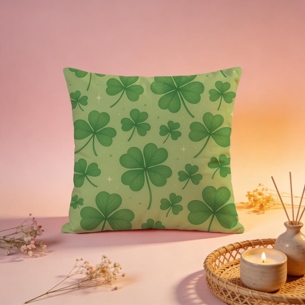 Lucky Clover Leaf Print Cushion Cover Comfortable Durable Pillow Cover MultiScene for Home Office Car Sofa