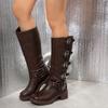 Woman Boots Knee High Platform Elegant Low Heel Motorcycle Boots Trend Punk Gothic New Rock Leather Fashion Shoes for Women