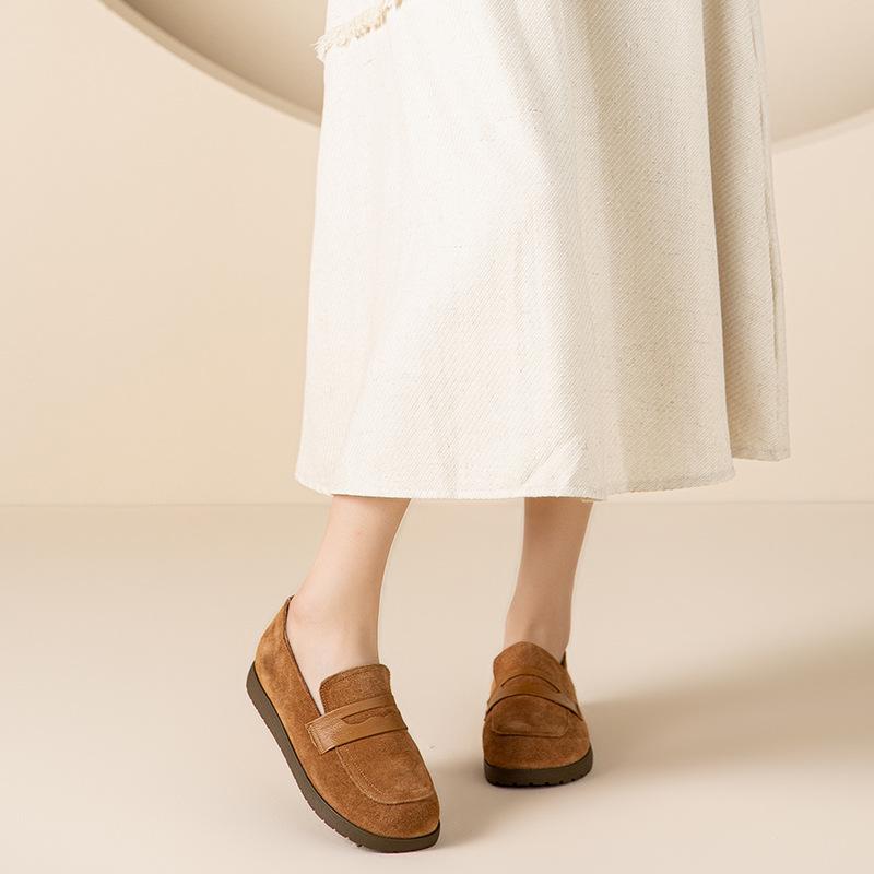 Cowhide 2025 Genuine Leather Women's Pointed Toe Flat Loafers - Autumn/Winter Slip-On Casual Shoes