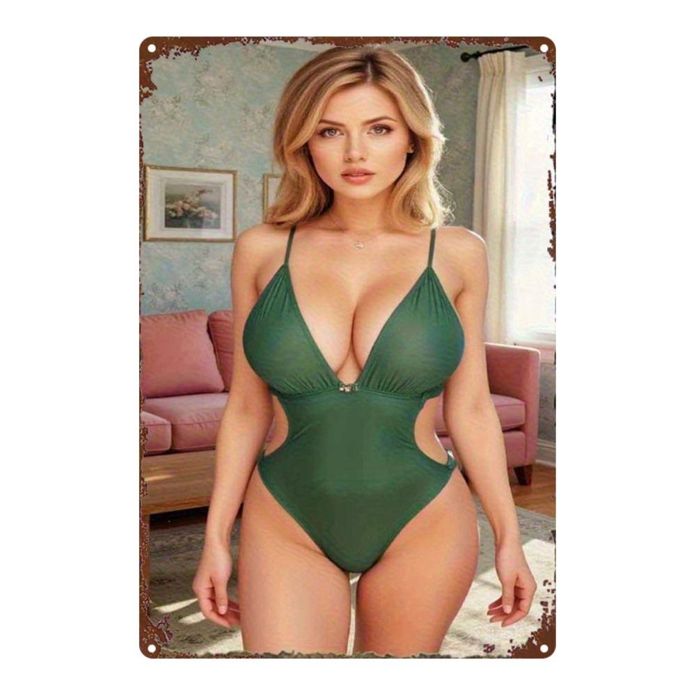 Retro Green Swimsuit Girl Metal Sign x Inch Vintage Wall Decor for Home Office Gym Bedroom Rustic Tin Poster Gift
