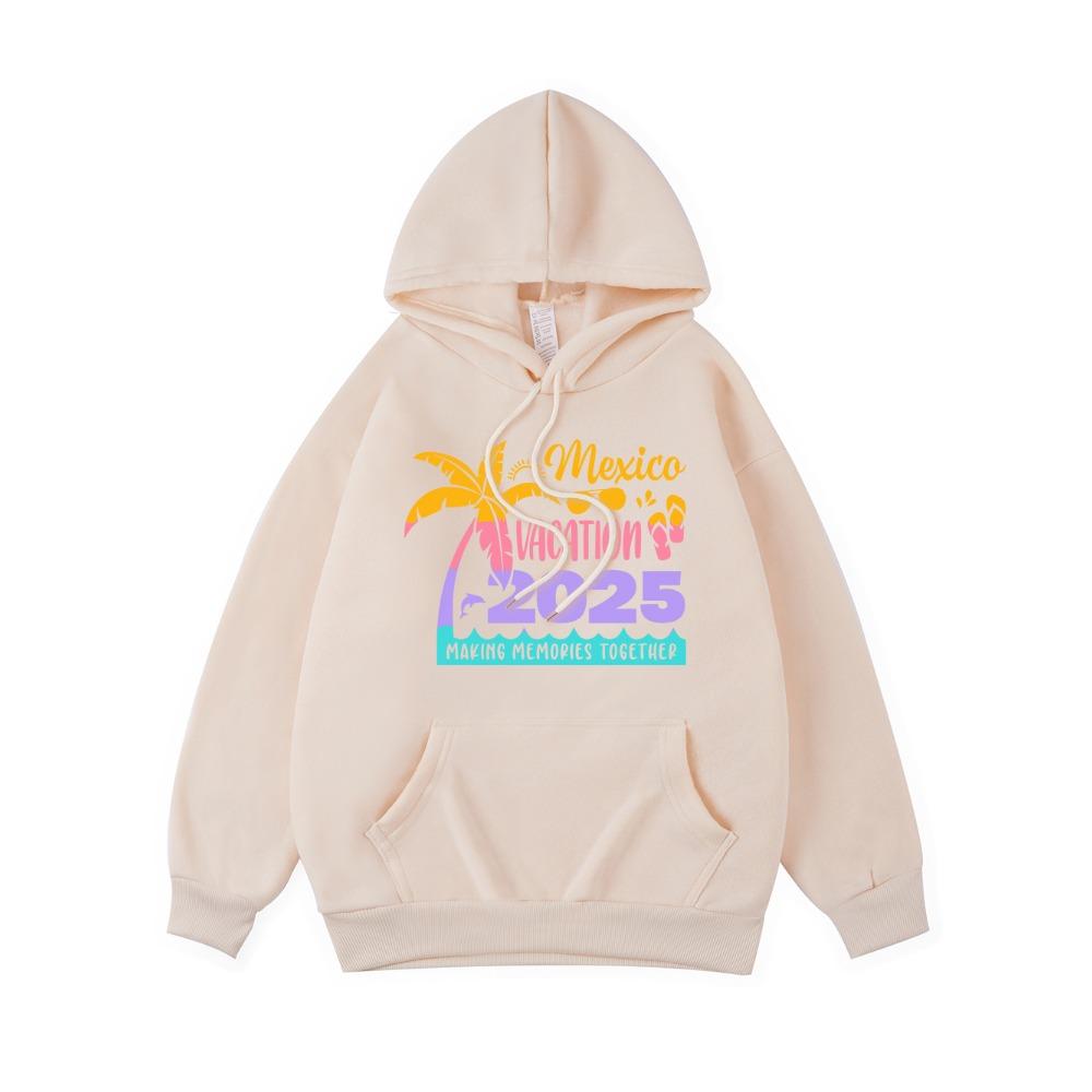 Mexico Vacation Printing Hoodie Women Winter Fleece Warm Hooded Pocket Sweatshirt Comfortable Loose Womans Clothing