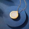 Blue Enamel Painted Lotus Necklace Women's Trendy Light Luxury Clavicle Chain Hetian Jade Circle Pendant