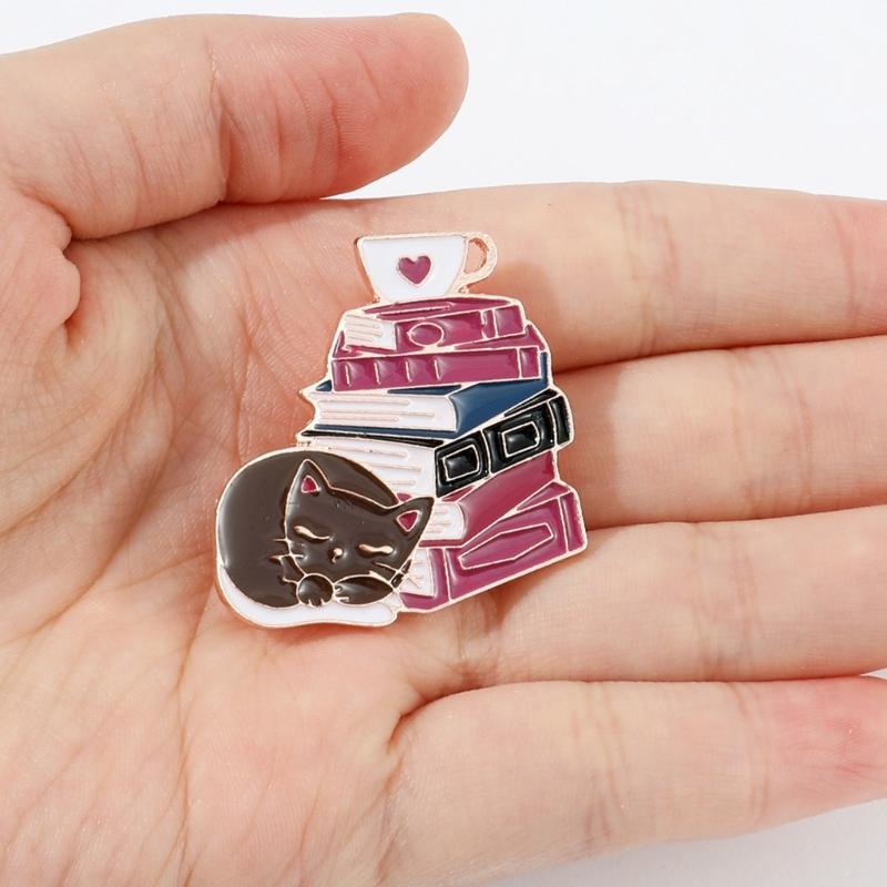 Halloween Cartoon Cat Book Styling Brooch Children Day Gift Cute Alloy Animal Paint Badge Funny Backpack Accessories