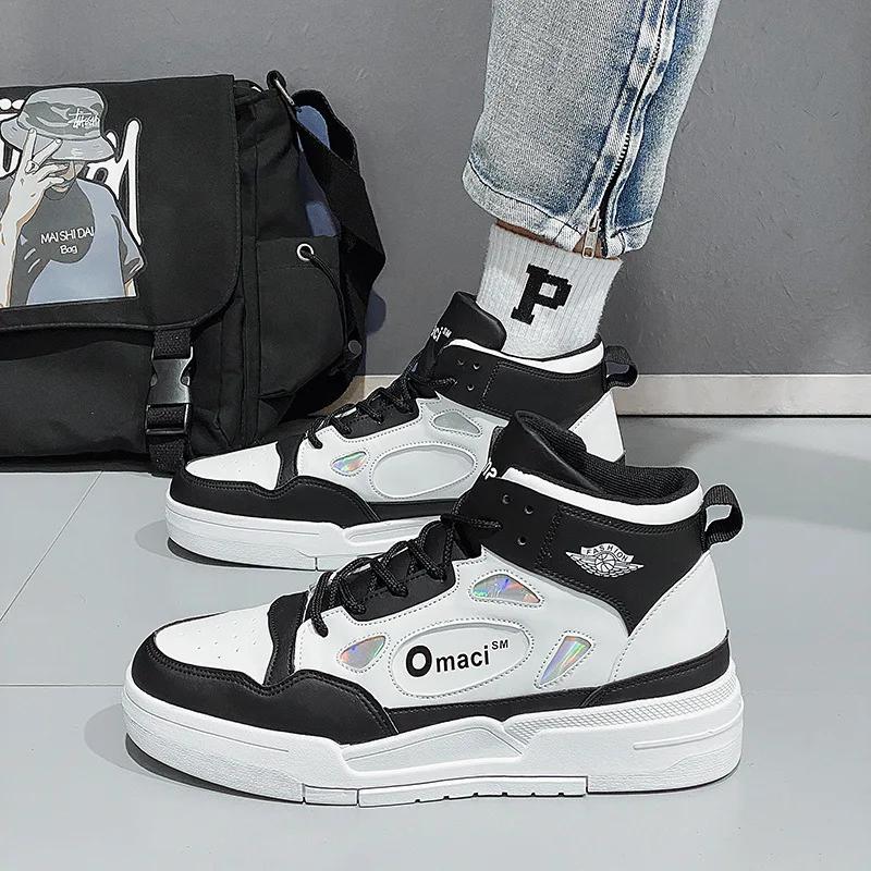 

Брендовые мужские повседневные кроссовки, новые высокие повседневные туфли для женщин, дизайнерские мужские вулканизированные туфли 2024 года, осенние кожаные кроссовки для тенниса 39 чёрный