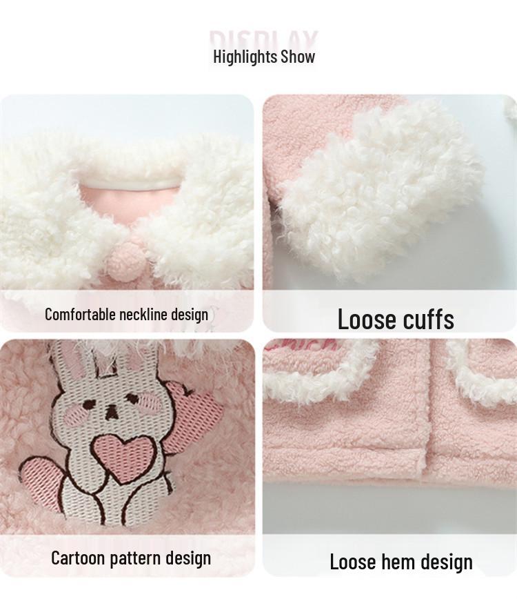 Mädchen Wintermantel im koreanischen Stil mit rosa Hasenohren und flauschigem Futter