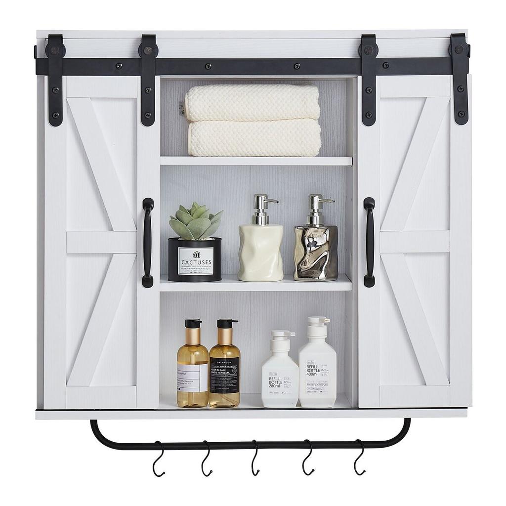 Bathroom Wall Cabinet, 2 Doors and Adjustable Shelf, Over the Toilet Storage Medicine Cabinet Wall Mounted, Hanging Organizer with Open