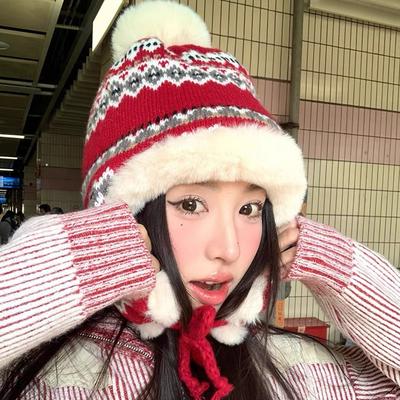 Thermal Ear Flap Hat Designed for Women Winter Knitted Beanie Featuring Fleece Lining Windproof Cold Weather Keep Warm Cap Designed for Outdoor Sports
