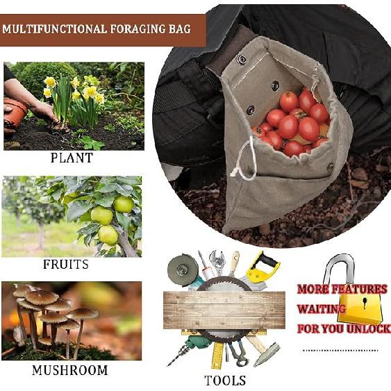 Foldable Canvas Foraging Waist Bag Drawstring Fruit Berry Harvest Pouch
