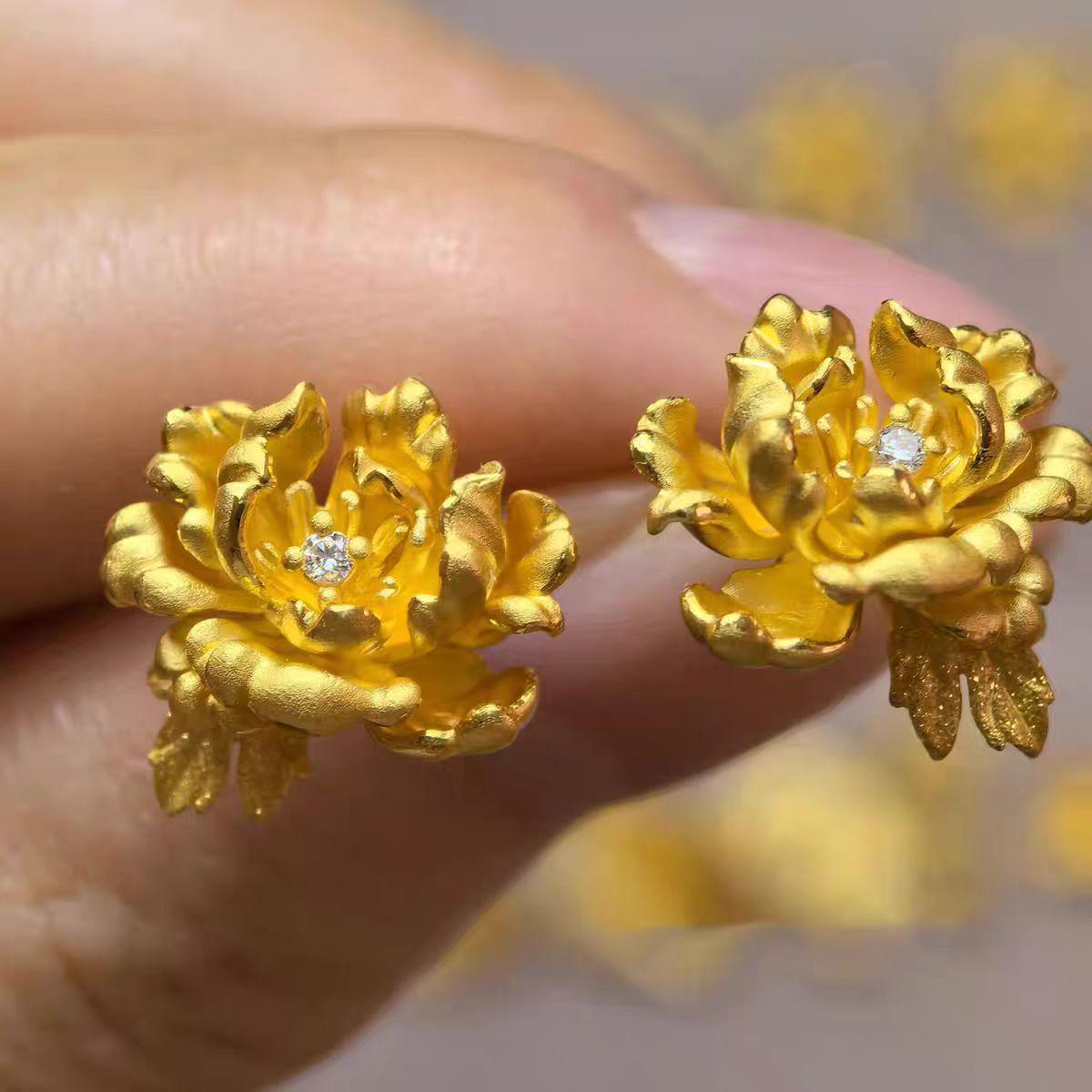 

2025 Великолепные серьги-пусеты с пионами из стразов для женщин - Легкая роскошь, Уникальный дизайн