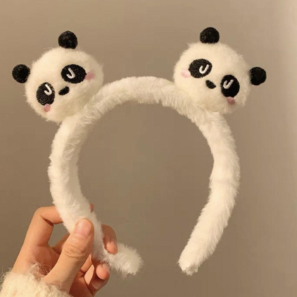 

Мультяшный обруч для волос с пандой, пушистый головной убор для макияжа, изысканная плюшевая повязка на голову, женская Style A