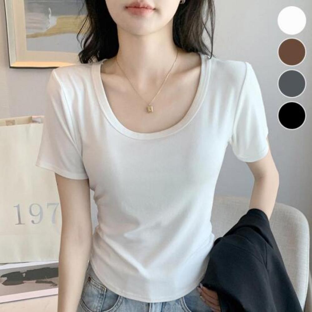 New ArrivalS Open RUn Women S aSymmeTric Wide U Neck ShorT Sleeve T ShirT mUlTi