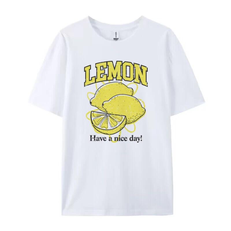 Retro Style Lemon Print TShirts Oversized Streetwear Graphic Tees Cute Aesthetic Fruit T Shirt Women Trendy Vintage Fashion Top