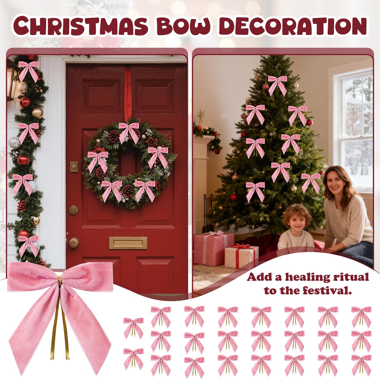

24 Pcs Small Velvet Christmas Bows For Christmas Tree Decorations, 3.5 Inch Xmas Velvet Ribbon Bow Ornaments For Christmas Tree Wreath Garland One Size рожевий