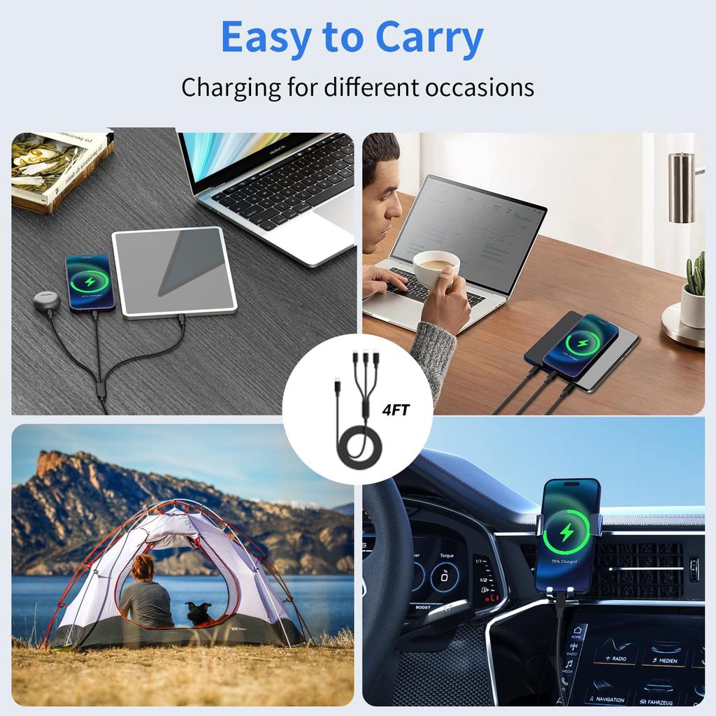 USB C Multi Charging Cable[4 ft] 3 in 1 Charging Cable, USB C Cable for iPad Pro, iPad Mini, MacBook Pro/Air/iPhone16 15 14 13