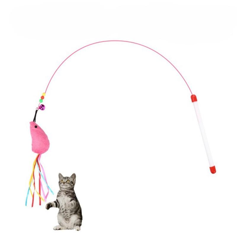 Pet Toys Steel Wire Color Feather Cat Teaser Cat Toy Free Bell Caterpillar, Fish, Mouse Cat Teaser Stick Pet Supplies Wholesale