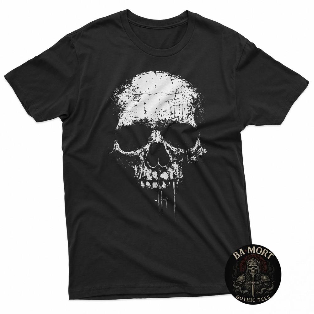 Skull Grunge Black White Art Graphic Women Men TShirt Unisex T-Shirt S