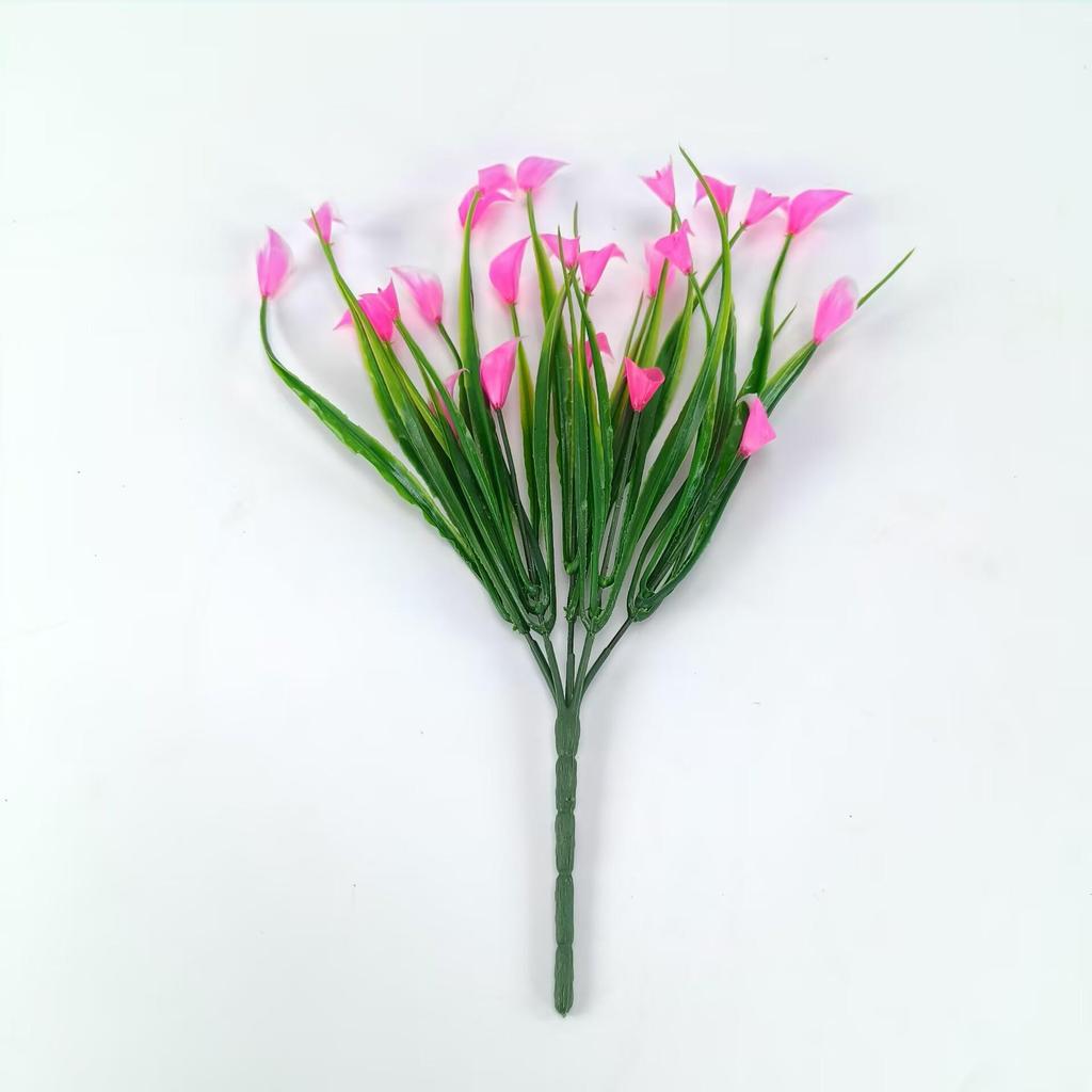 UV-Resistant Fake Calla Lily Bouquet, 5-Prong Spring Grass, for Weddings and Hotel Decor