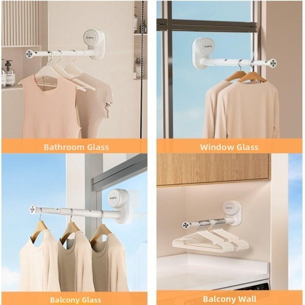 Adjustable Length Clothes Hanger Organizer Suction Cup Installation Balcony Hanging Rack  Window