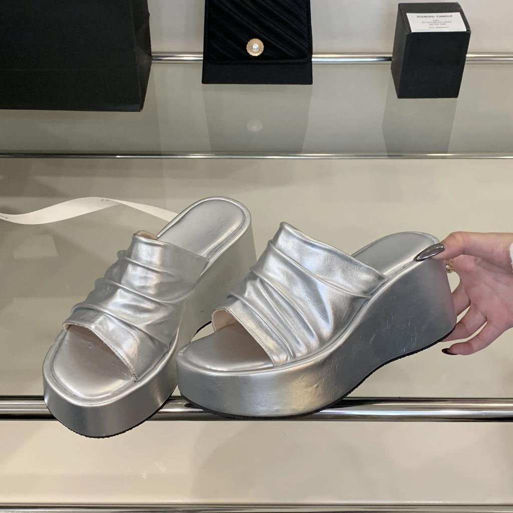 Fashion Eilyken Summer Open Toe Platform Wedges Slippers Women Designer Pleated Thick Bottom Heels Slide Ladies Shoes Zapatos De Mujer