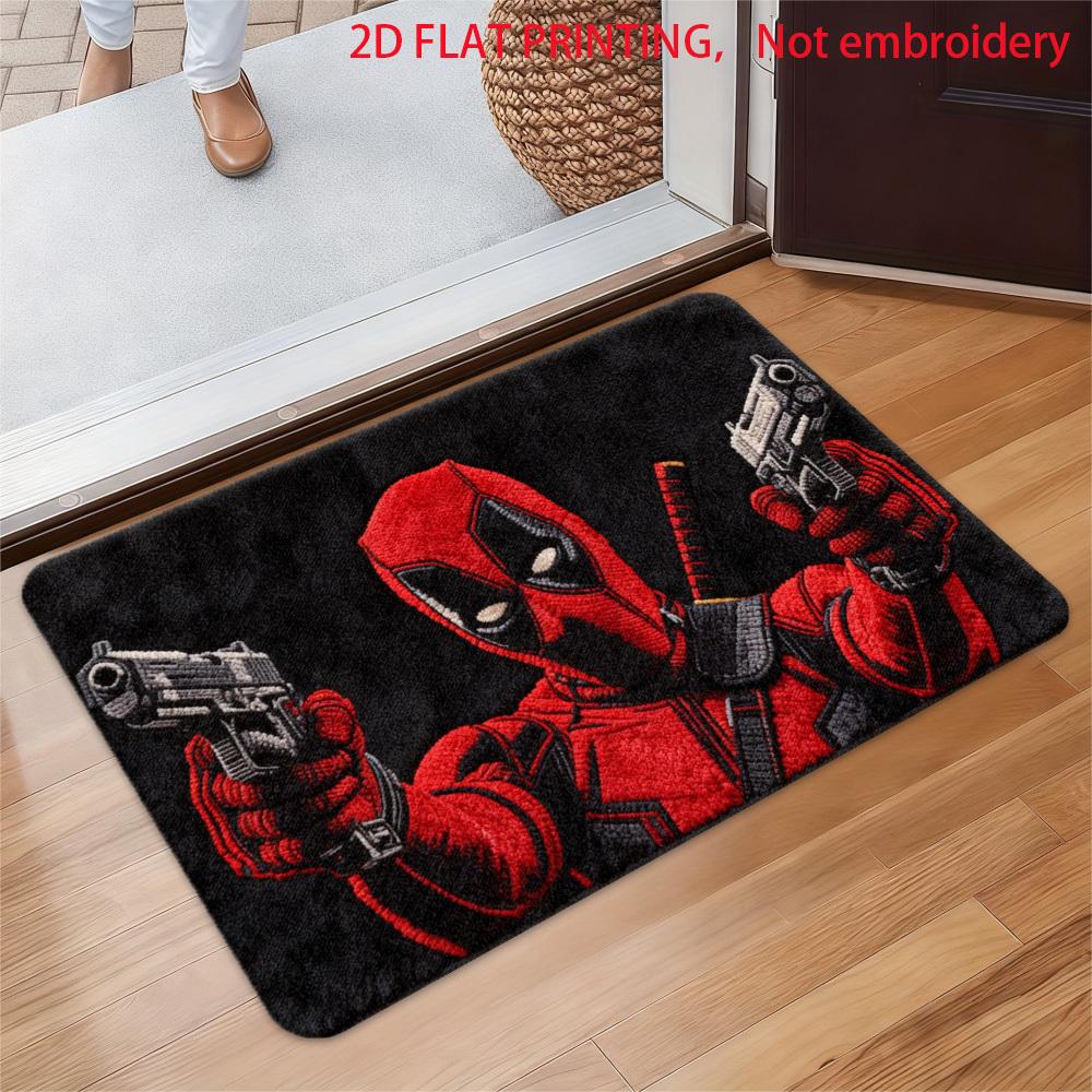 1pc of Polyester 2D Flat Printed Marvel Doormats Featuring Deadpool, a Soft Flannel Welcome Rug, an Ultra-Comfortable Floor Ma