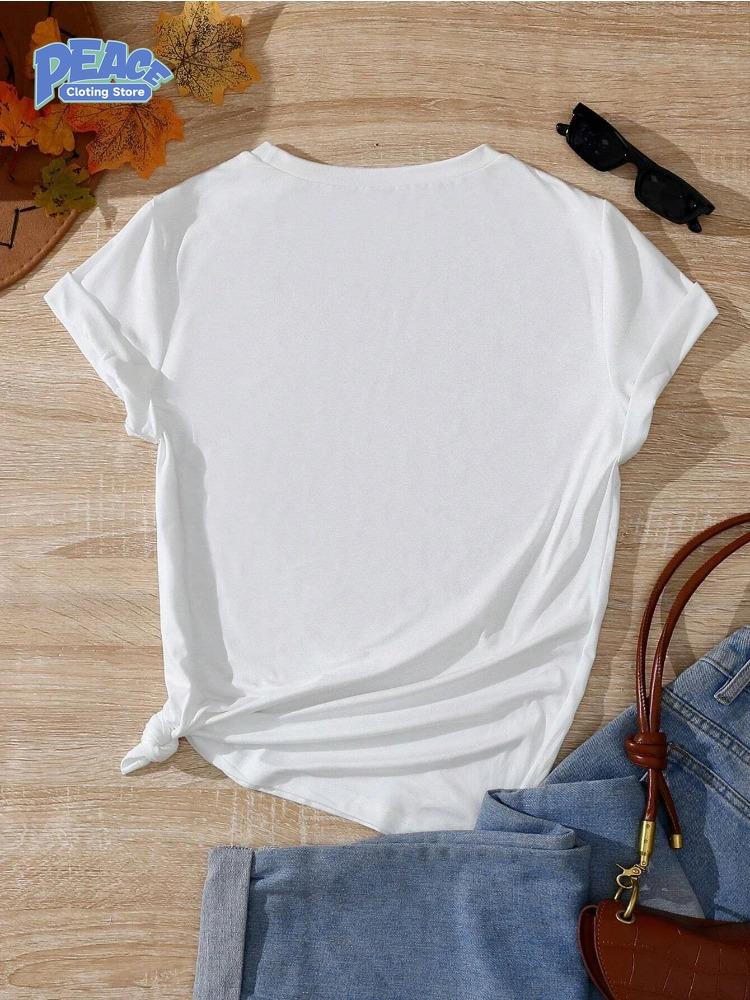 Retro Skal Pärltryckta Herr- och Dam-T-shirts Bekväm 100% Bomulls-T-shirt Sommarmode Vardagliga Kortärmade Pendlar-Tees