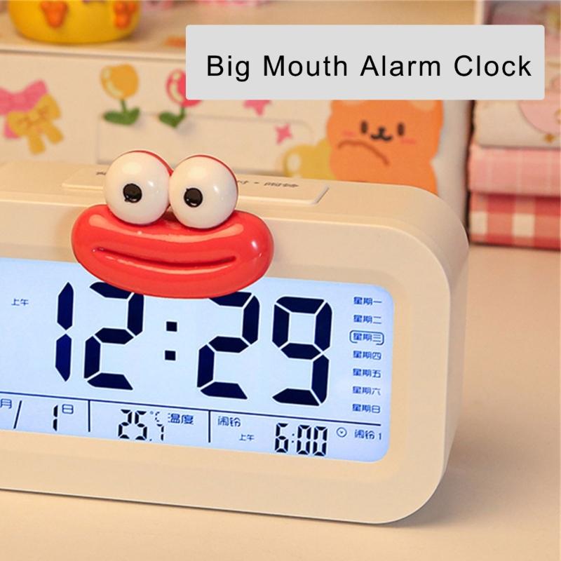 Cartoon Sausage Lip LCD Display Desk Clock with Snooze Function Night Light Battery Operated Digital Alarm Clock Decors