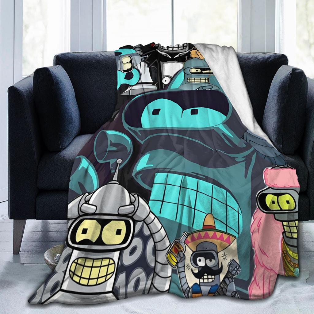 Bendered Robot Fry Leela Cartoon Fleece Fashion Blanket Planet Express Novelty Throw Fashion Blanket for Home Hotel Sofa 150*125cm Ultra-Sof
