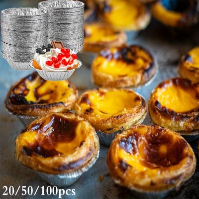 Moules à tarte aux œufs jetables, poêle ronde pour gâteaux, poêles en aluminium, doublures de 20/100 pouces, Mini poêles à tarte jetables en aluminium, 20/50/100 pièces