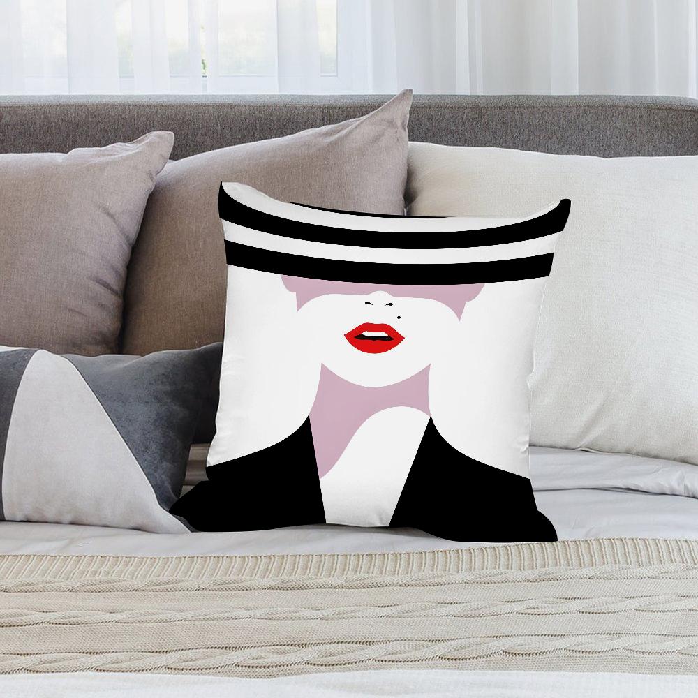 Advanced Black White Pillow Case Short Plush Sofa Decorative Gift Home Double-sided Printing Cushion