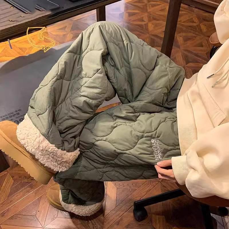 Tykkere fleeceforede bomullsbukser for kvinner Varm avslappet kuldebestandig ekstrem kulde bomull vide ben bukser dame