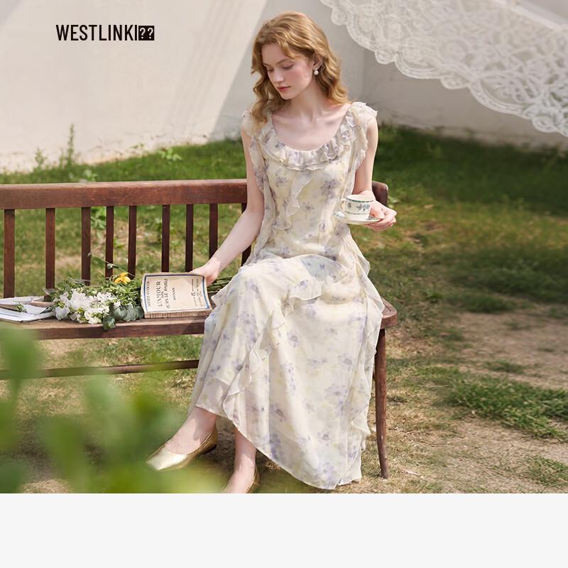 Westlink Elegant Floral Lace Sleeveless Dress L абрикосовый