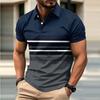 Men's Short Sleeve Polo Shirt Striped Design Button Collar Slim Fit Casual Wear Suitable for Daily and Outdoor Activities