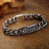 New Silver Color Men's Bracelet Auspicious Pattern Pin Type Retro Couple Men's and Women's Same Style Ring Buckle Bracele Jewelry