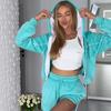 Casual European and American Women's Cardigan Set, Long-sleeved Zipper, Hooded Pocket Jacket, Lace-up Shorts, Two-piece Set for Women