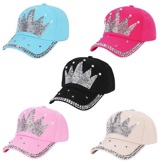 Modische Krone Faux Damen Baseballkappe Perlen Strass Snapback Outdoor Sonnenhut