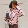 Women Polka Dot Jacket Vintage Stand Collar Cropped Jackets Zip Up Coat Casual Fashion Coat Fall Spring Jacket with Pockets