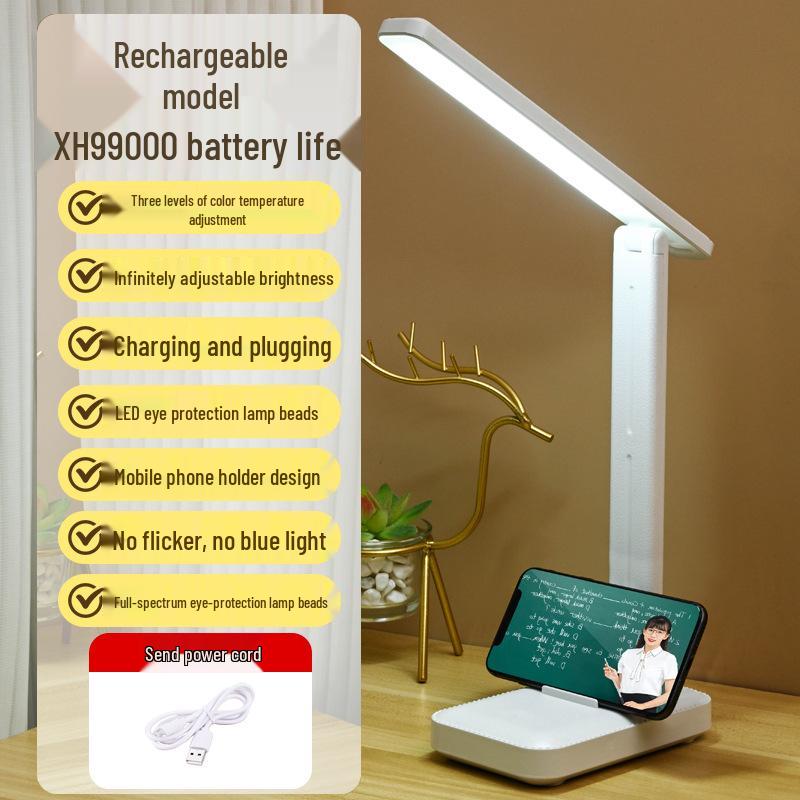 Eye-Protecting LED Desk Lamp with Touch Dimming and Color Change, Rechargeable for Dorms, Bedrooms, or Study Rooms.