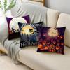 Ins Popular Purple Halloween Night Graveyard Pumpkins Linen Throw Pillowcase Decorative Cushion Cover For Sofa Living Room Party