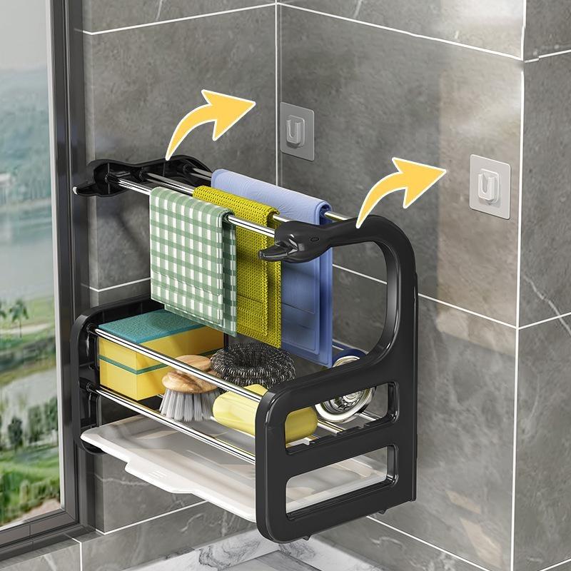 Kitchen Drain Rag Rack Wall-mounted Punch-free Countertop Rack To Dry Sponge Dish Cloth Rack Storage