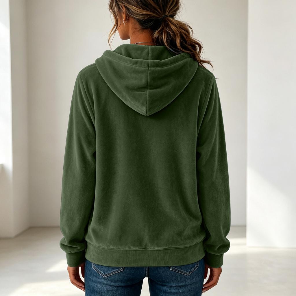 Women's Velvet Hoodie Long Sleeve Loose Fit with and Pockets Casual Sweatshirt