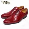 Mode Herren Luxusmarken Schuhe Echtes Leder Schwarz Rot Krokodilmuster Schnürschuhe Spitzzehe Büro Hochzeit Formelles Kleid Oxford Herrenschuhe