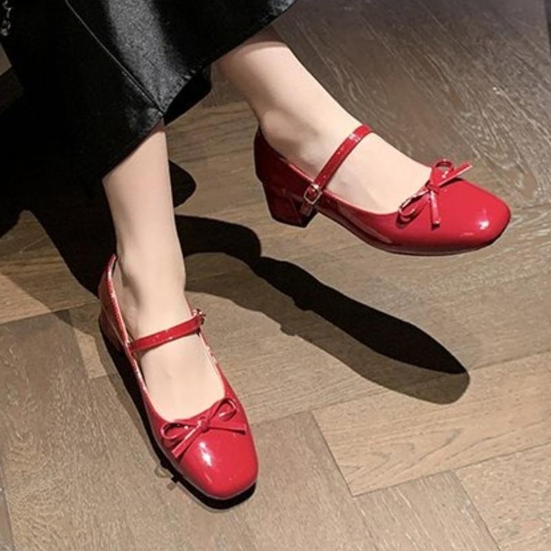 Fashion French Round Bow Coarse Single Order Shoes Women Autumn 2025 New Versatile Small Leather Shoes Shallow Mouth Mary Jane Shoes