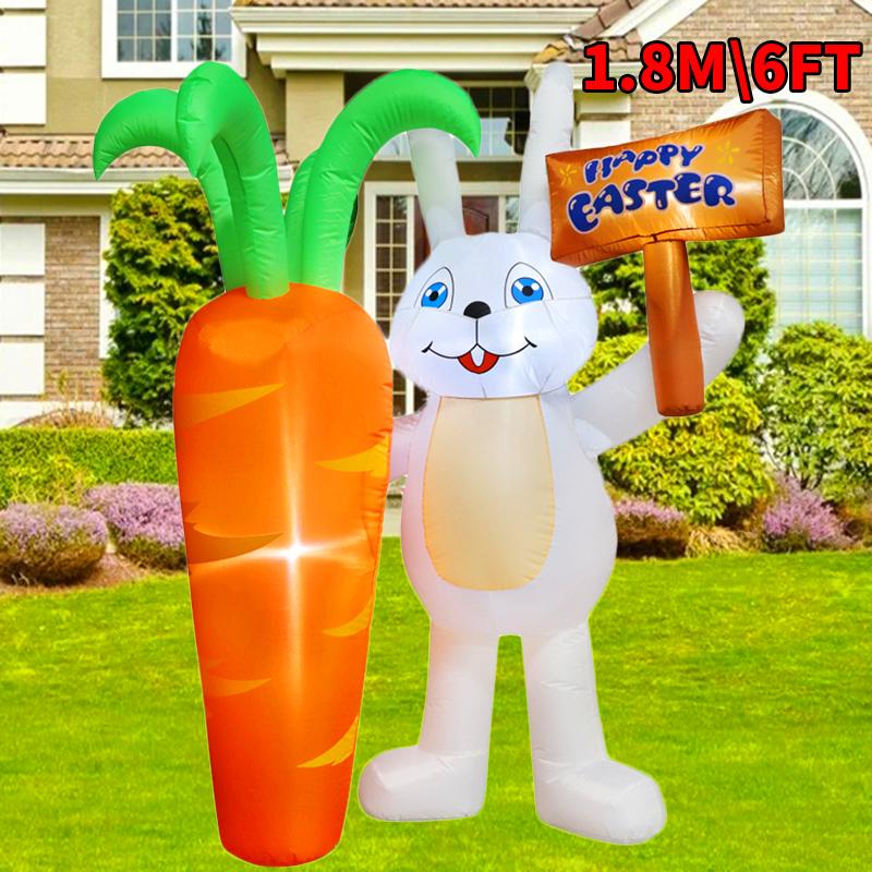 Multitypes Inflatable Toy Giant Rabbit Egg Happy Easter Inflated Model Decoration with LED Lights Bunny Outdoor Yard Bunny Decor